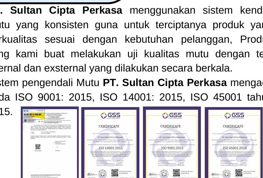 Dokumentasi sertifikasi PT. Sultan Cipta Perkasa